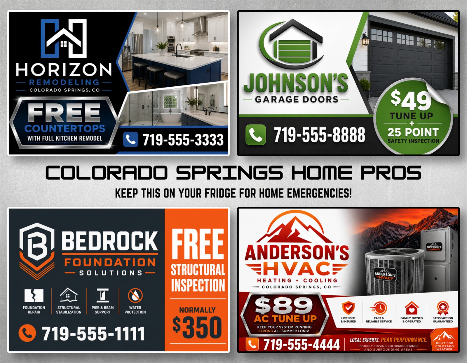 Back of the mailer: remodeling, garage doors, foundation and HVAC panels